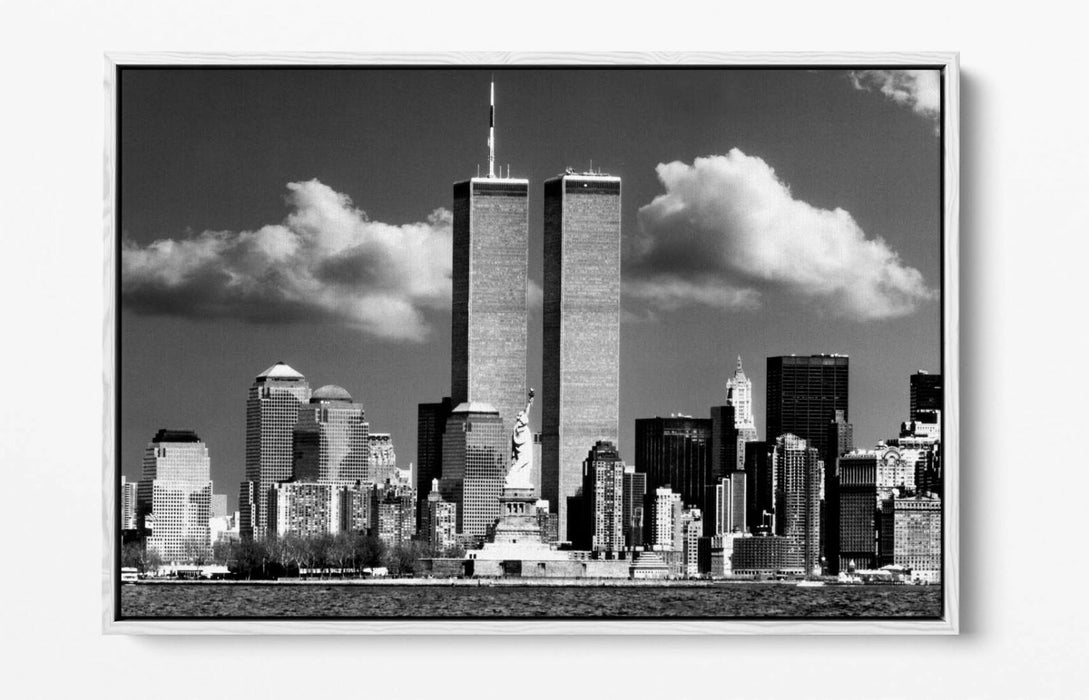 Canvas Wall Art - NYC Twin Towers Print | Float Effect, Black & White Decor