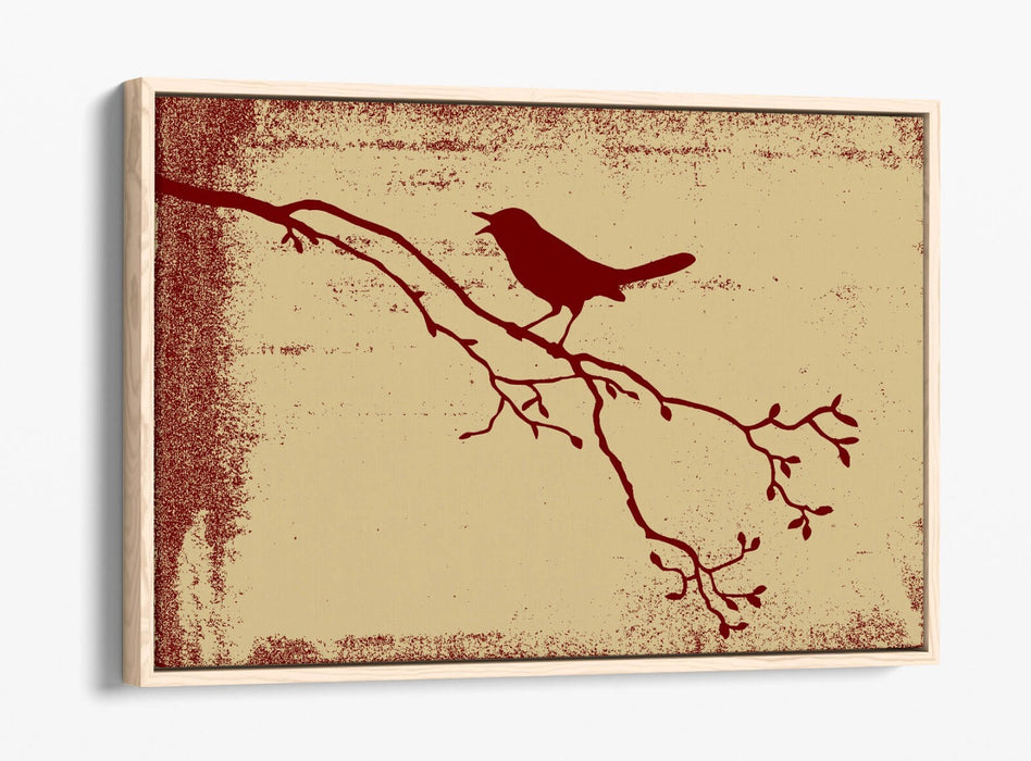 Float Effect Canvas Art - Red Bird Silhouette Tree Branch Wall Decor Print