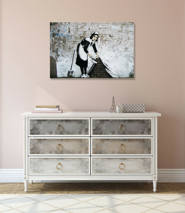 BANKSY - SWEEPER CANVAS ART PRINT ARTWORK DEEP FRAMED