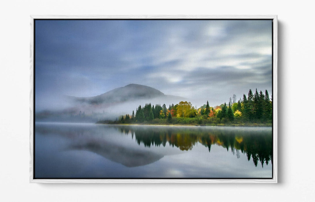 Canvas Wall Art | Lake Forest & Mountain Reflection Float Effect Print - Handmade UK