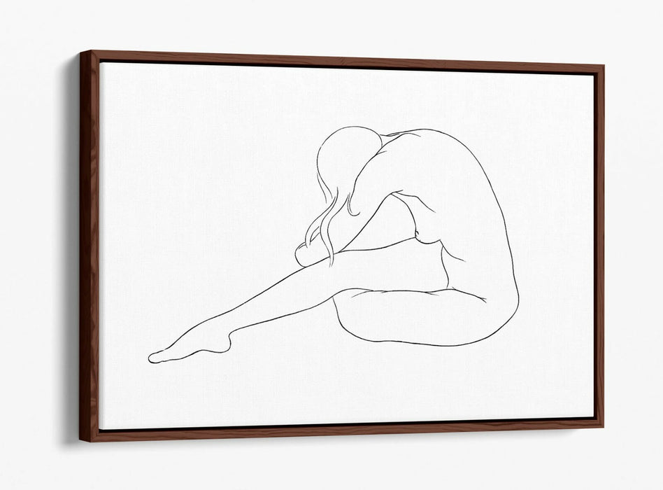 Nude Line Art Canvas - Blue Woman Line Drawing | Float Effect Wall Art