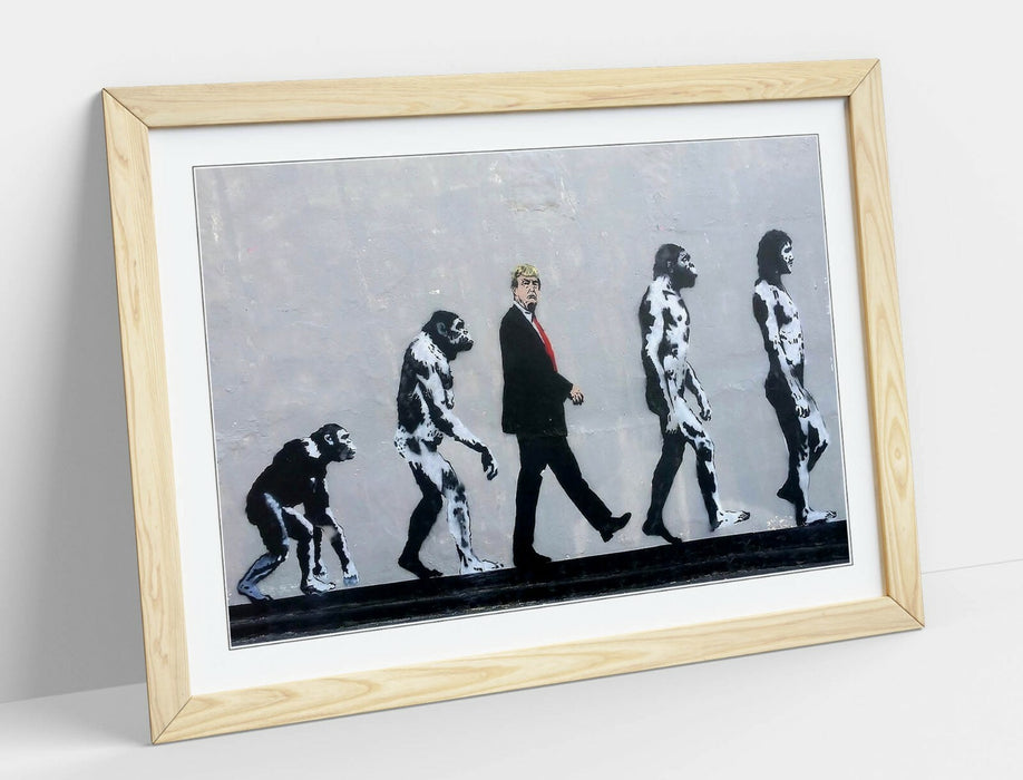 BANKSY TRUMP EVOLUTION -FRAMED POSTER WALL ART PRINT ARTWORK- BLACK & WHITE