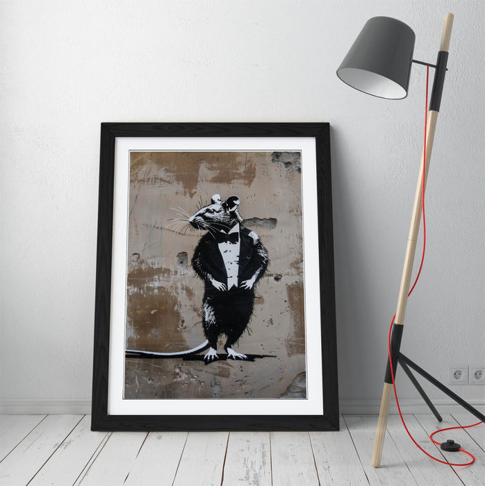 Framed Wall Art – Banksy Style Rat Tuxedo Print | Matte Paper Poster