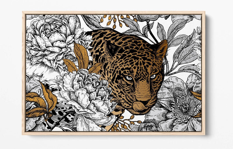 Float Effect Canvas Art – Leopard Among Peonies | Handmade UK Canvas Print