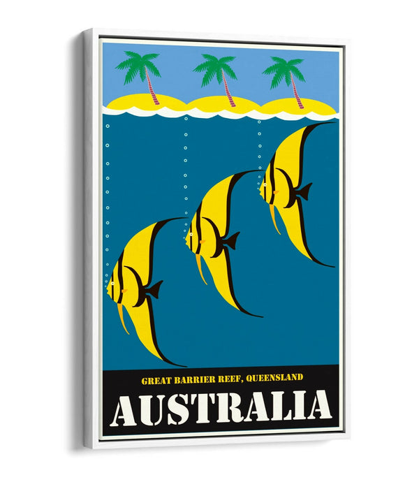 VINTAGE RETRO AUSTRALIA TRAVEL POSTER -FLOAT EFFECT CANVAS ART PRINT- YELLOW