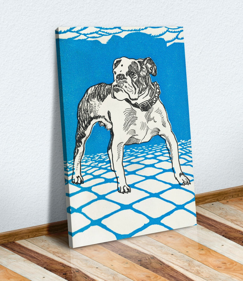 Vintage Bulldog Canvas - Deep Framed Blue Bulldog Artwork | Handmade UK Canvas Wall Art