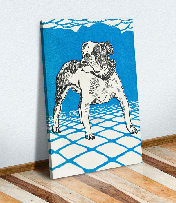 Vintage Bulldog Canvas - Deep Framed Blue Bulldog Artwork | Handmade UK Canvas Wall Art