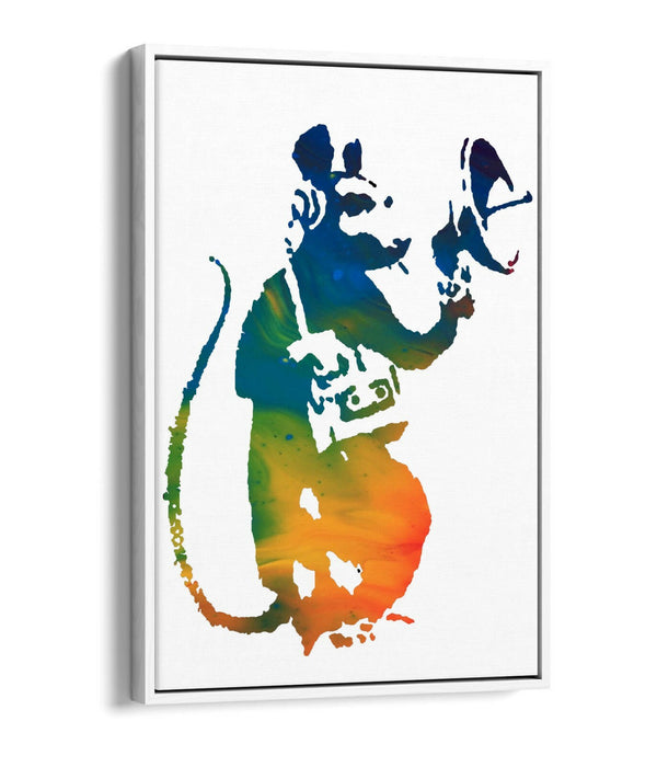 BANKSY, RADAR RAT RAINBOW ART -FLOAT EFFECT CANVAS WALL ART PRINT