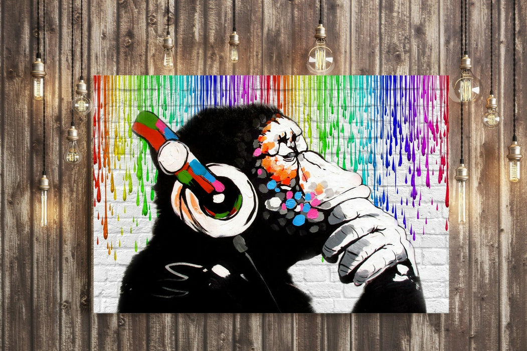 COOL APE DJ HEADPHONES BANKSY CANVAS WALL ART PRINT PICTURE ARTWORK FRAMED