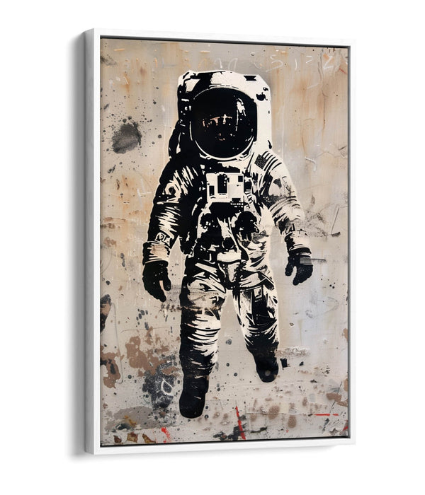Canvas Wall Art - Cool Astronaut Black White Stencil Graffiti Print on Float Effect Canvas