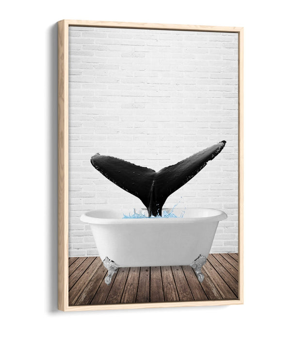 WHALE IN BATHTUB -QUIRKY BATHROOM FLOAT EFFECT CANVAS WALL ART PIC PRINT