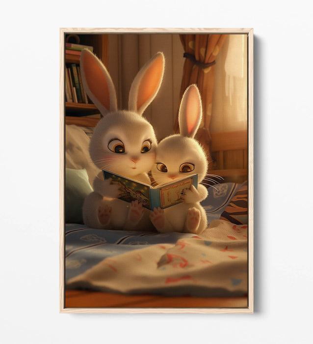 Kids Bedroom Canvas Art - Mother and Child Bunny Float Effect Wall Decor