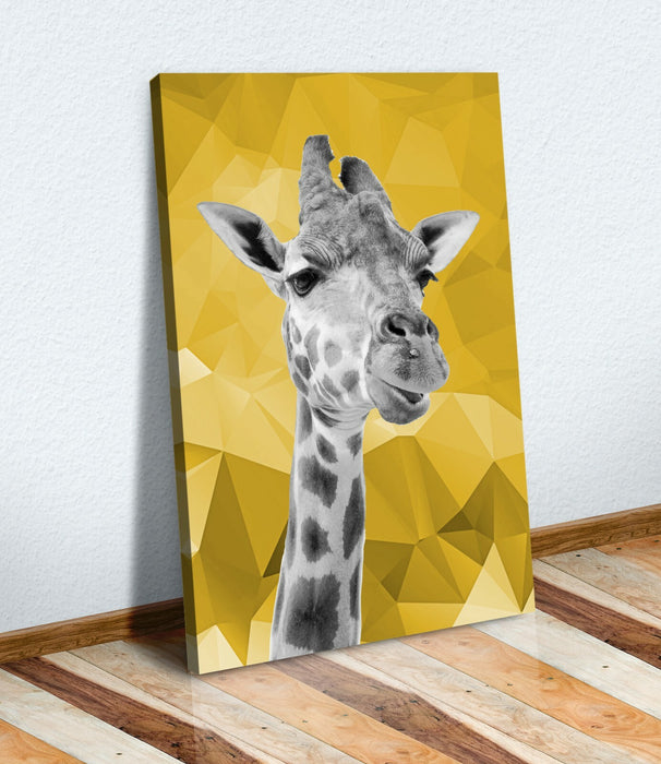 Giraffe Canvas Wall Art - Geometric Black White Mustard Print on Archival Grade Canvas