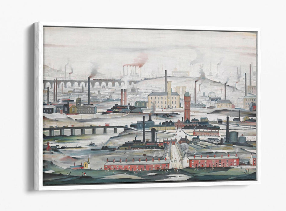 LS LOWRY INDUSTRIAL LANDSCAPE -FLOAT EFFECT CANVAS WALL ART PIC PRINT- WHITE