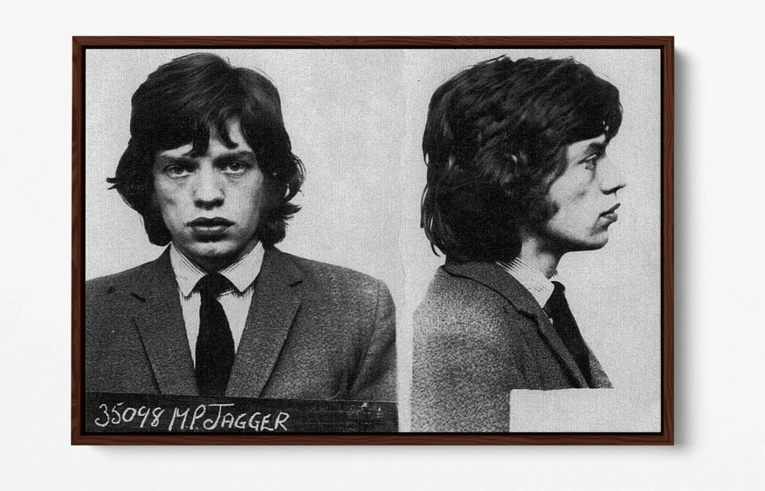 MICK JAGGER MUGSHOT 2 -FLOAT EFFECT CANVAS WALL ART PIC PRINT- BLACK & WHITE