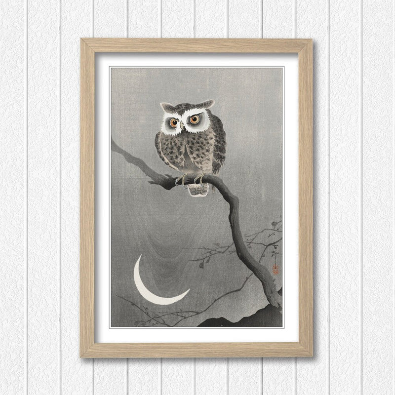 Cool Owl Wall Art – Handmade UK Framed Japanese Wall Decor With Natural Wood Frame