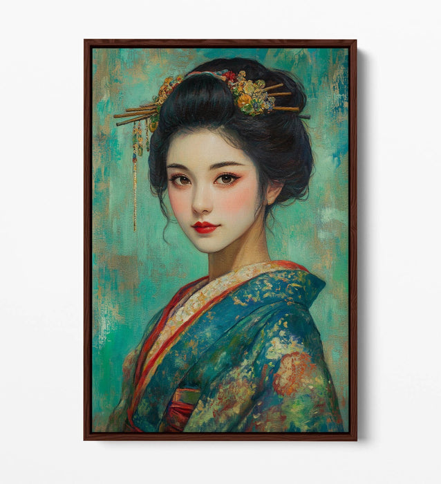 Geisha Canvas Wall Art - Traditional Japanese Art On Float Effect Canvas Frame