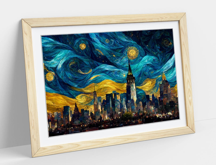 Van Gogh Starry Night Art - New York Landscape Framed Wall Art Poster Print