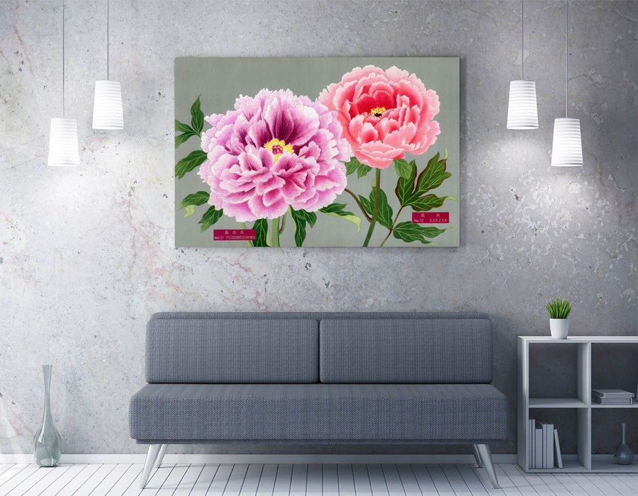 Vintage Canvas Wall Art – Handmade Peony Blossom Artwork | Pink Purple Flowers
