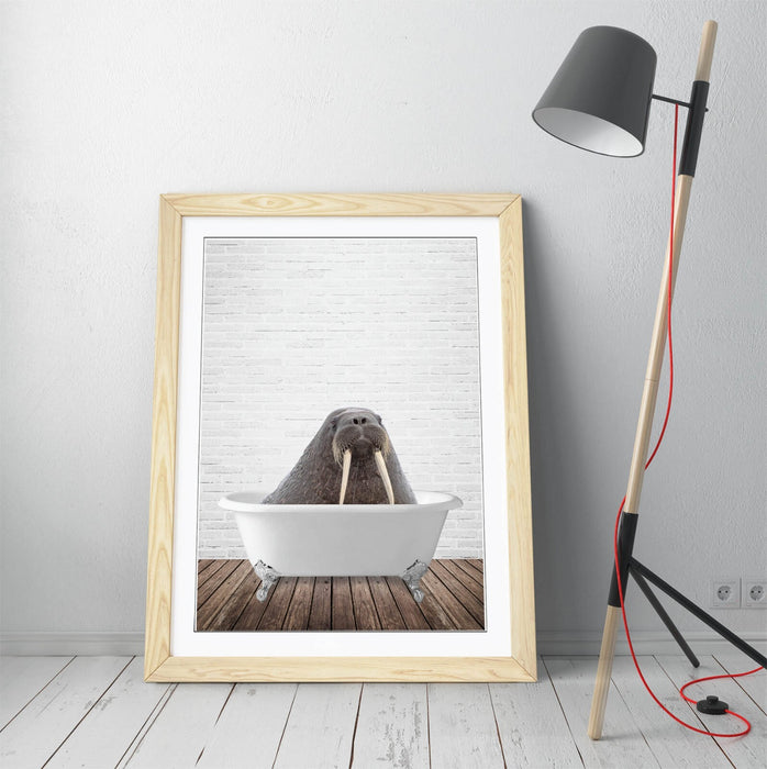WALRUS IN BATHTUB -QUIRKY ART FRAMED POSTER PICTURE PRINT BATHROOM ARTWORK
