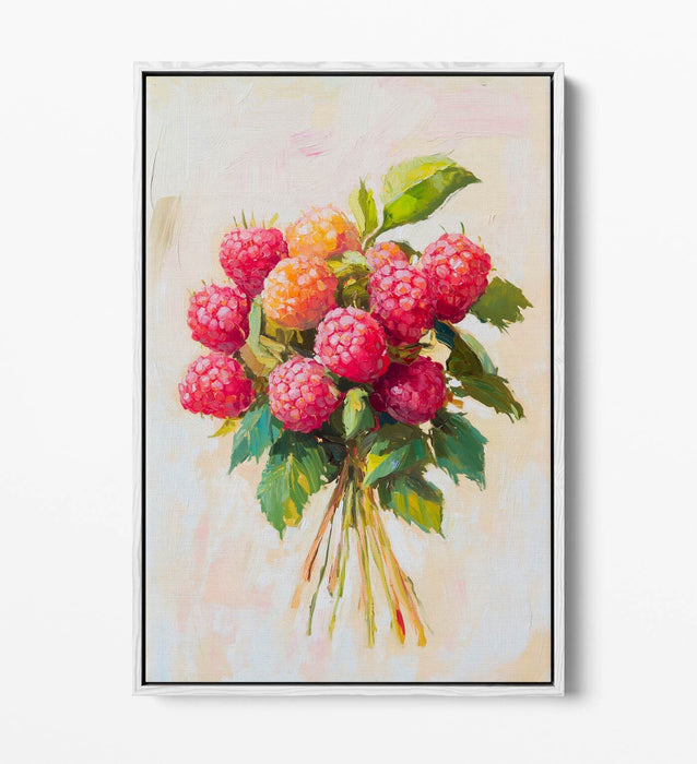 Red Raspberry Canvas Art - Float Effect Canvas Wall Art With Premium Varnish Finish