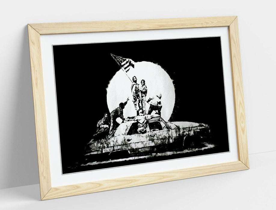 BANKSY FLAGS -ART FRAMED POSTER PICTURE PRINT ARTWORK- BLACK & WHITE