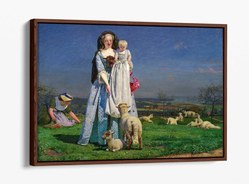 Canvas Wall Art - Ford Madox Brown Pretty Baa Lambs | Float Effect Premium Frame
