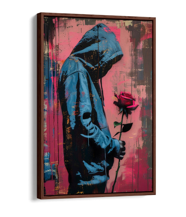 Canvas Art Print – Pink Blue Rose Graffiti Style Float Effect on Custom MDF Frame