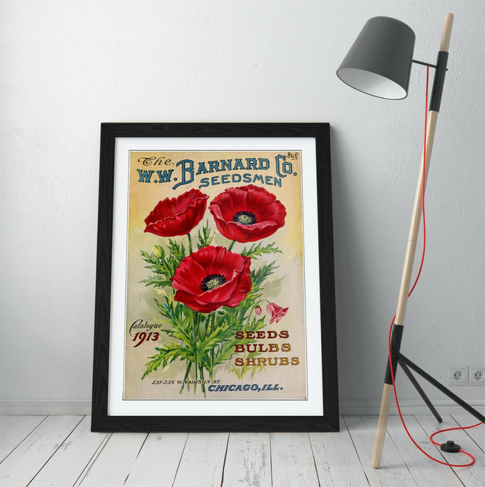 VINTAGE RETRO POPPY FLOWER POSTER -FRAMED WALL ART PICTURE PRINT