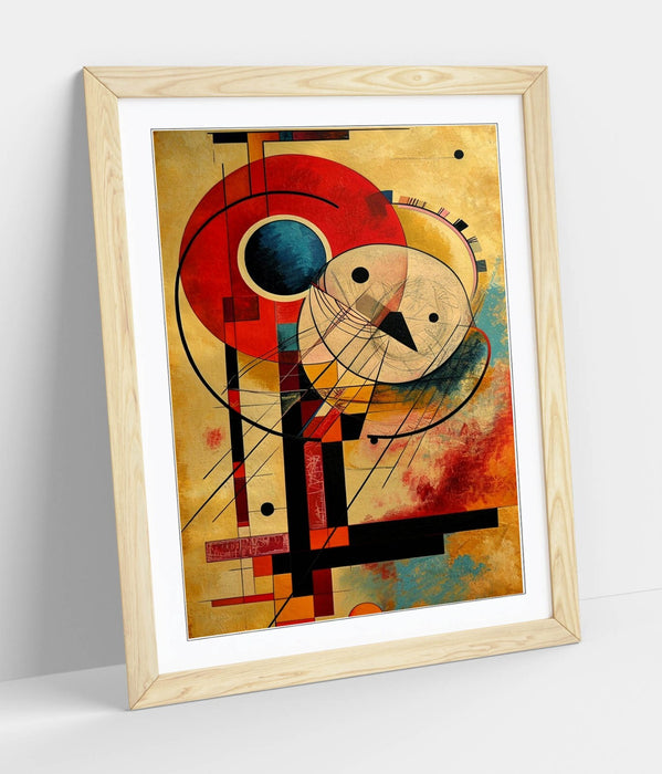 Framed Wall Art Abstract Red Beige Pattern Kandinsky Style Print - Handmade UK