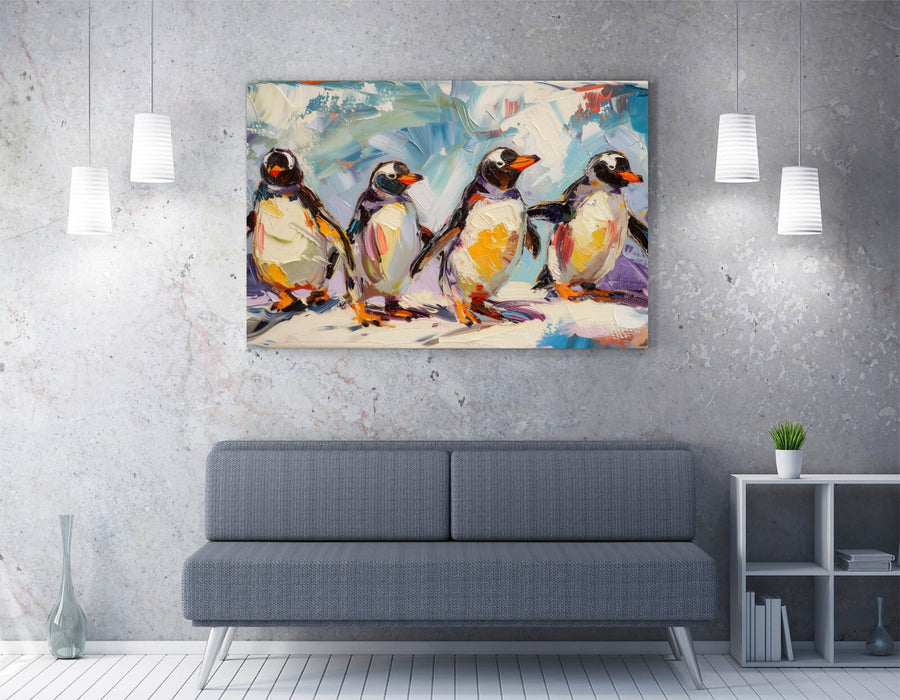 Penguins Canvas Wall Art – Handmade UK Impressionist Canvas Print with Vibrant Color