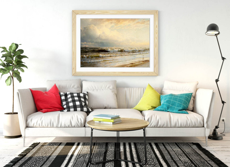 Framed Wall Art - Rockaway Beach Print on Matte Paper Poster with Woodgrain Frame