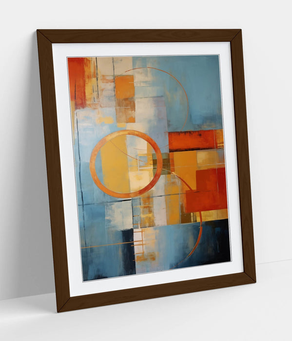 Framed Wall Art – Blue Red Abstract Shapes | Modern Bedroom Decor Print