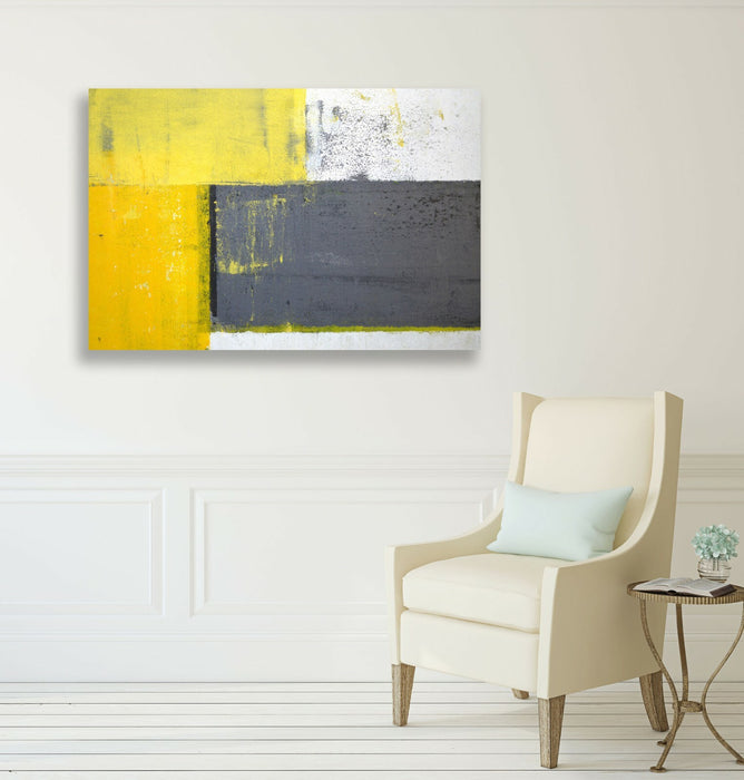 Canvas Wall Art - Yellow Grey Abstract Framed Canvas Artwork 30mm Deep Frame