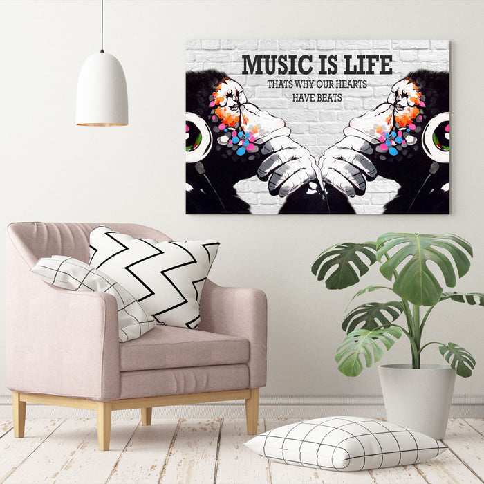 MONKEY DJ BANKSY MUSIC IS LIFE CANVAS STREET WALL ART PRINT ARTWORK GORILLA MM