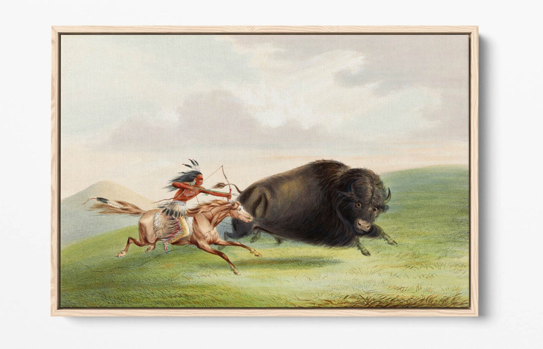 GEORGE CATLIN, BUFFALO HUNT CHASE -FLOAT EFFECT CANVAS WALL ART PRINT