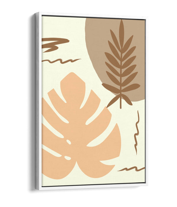 BOTANICAL BAUHAUS TRENDY MINIMALIST LEAVES -FLOAT EFFECT CANVAS WALL ART PRINT