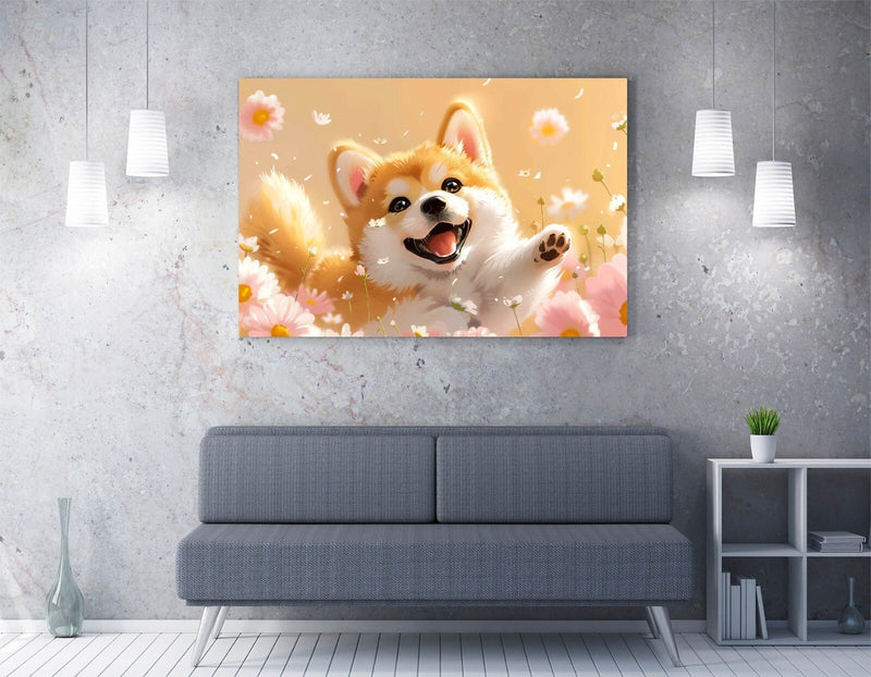 Shiba Inu Canvas Art - Cute Dog Wall Art | Floral Canvas Print, Ready To Hang