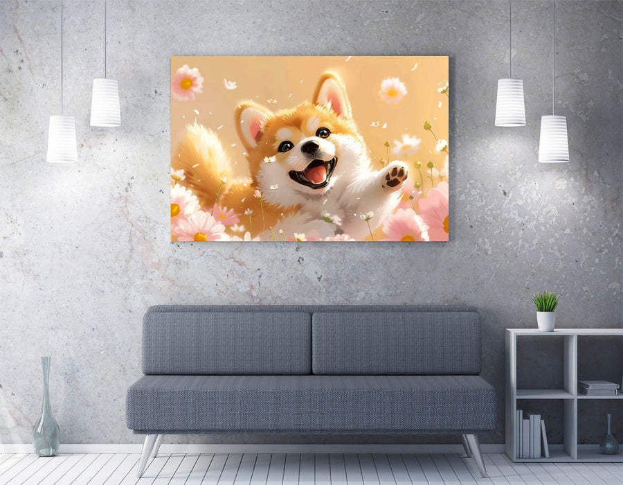 Shiba Inu Canvas Art - Cute Dog Wall Art | Floral Canvas Print, Ready To Hang