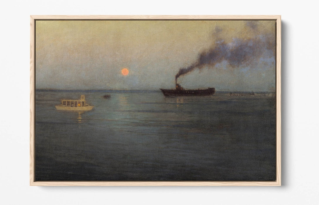 L. BIRGE HARRISON, ROSY MOON CHARLESTON HARBOR -FLOAT EFFECT CANVAS ART PRINT