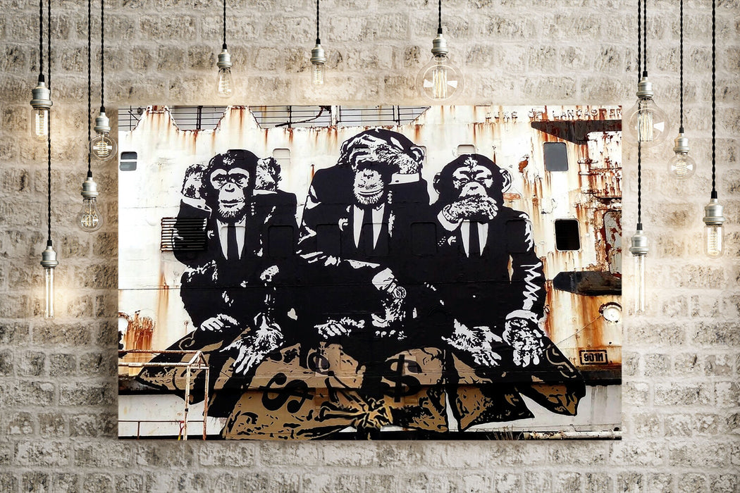3 WISE MONKEYS BANKSY  CANVAS WALL GRAFFITI ART PRINT ARTWORK FRAMED POSTER