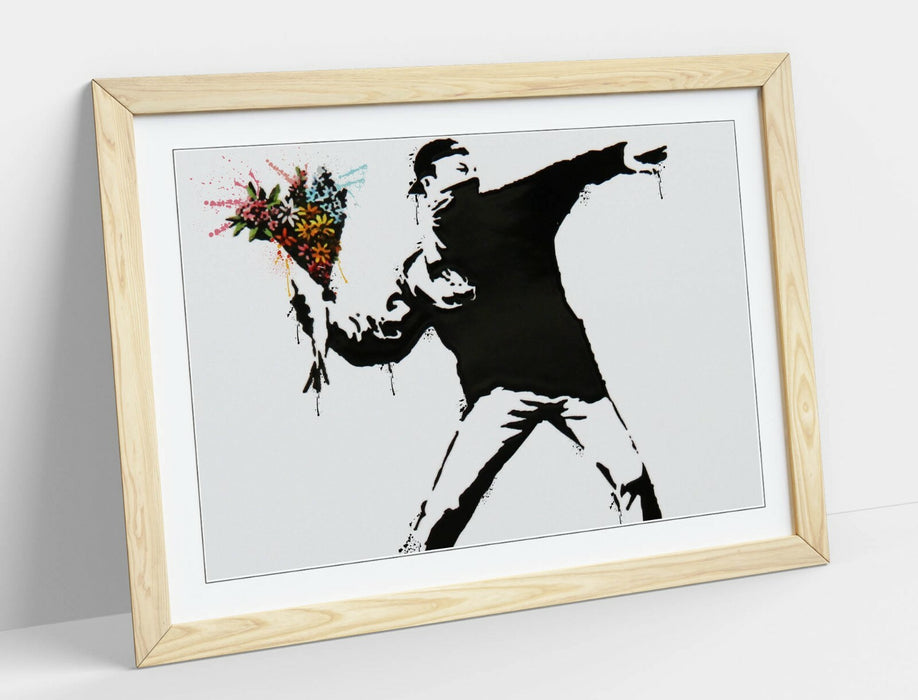 BANKSY, FLOWER BOMBER SPLASH ART -FRAMED WALL ART PICTURE PRINT