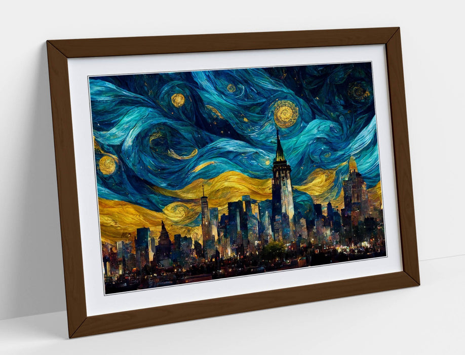 Van Gogh Starry Night Art - New York Landscape Framed Wall Art Poster Print