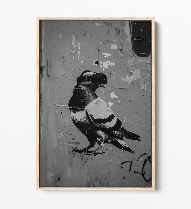 Canvas Art Print - Pigeon Wearing VR Headset | Graffiti Stencil Wall Art
