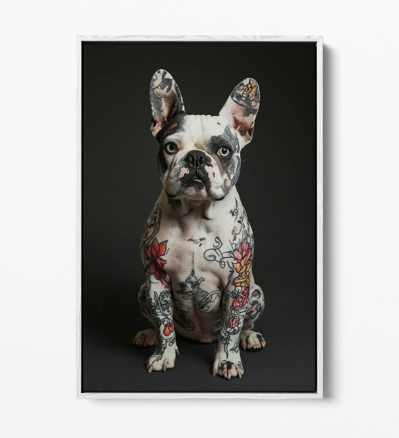 French Bulldog Canvas - Funny Dog Print Tattoo Art | Premium Float Frame Wall Decor