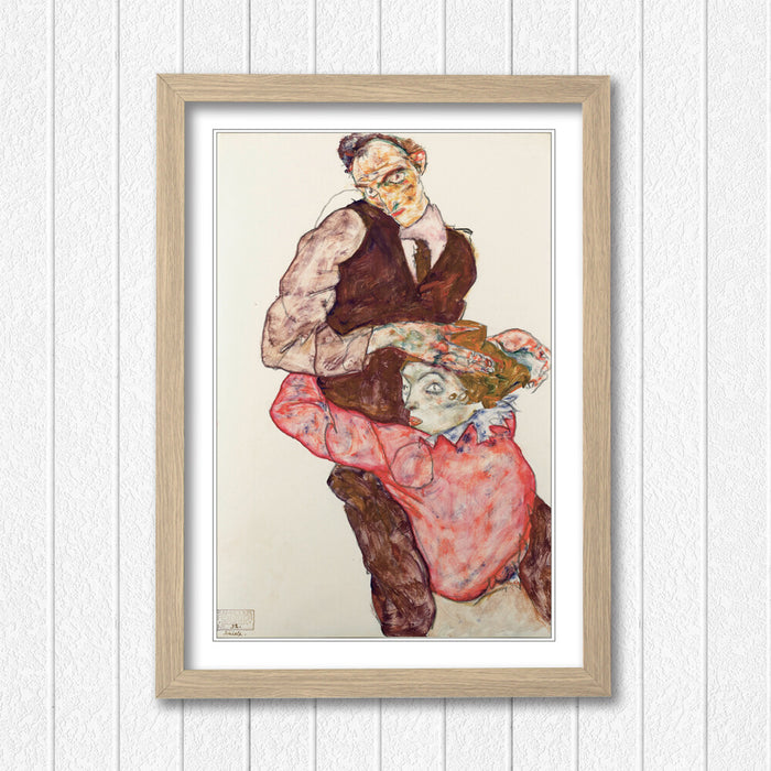 Framed Wall Art Poster Egon Schiele Print - Modern Woodgrain Frame Decor