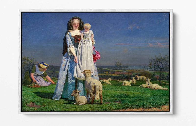 Canvas Wall Art - Ford Madox Brown Pretty Baa Lambs | Float Effect Premium Frame