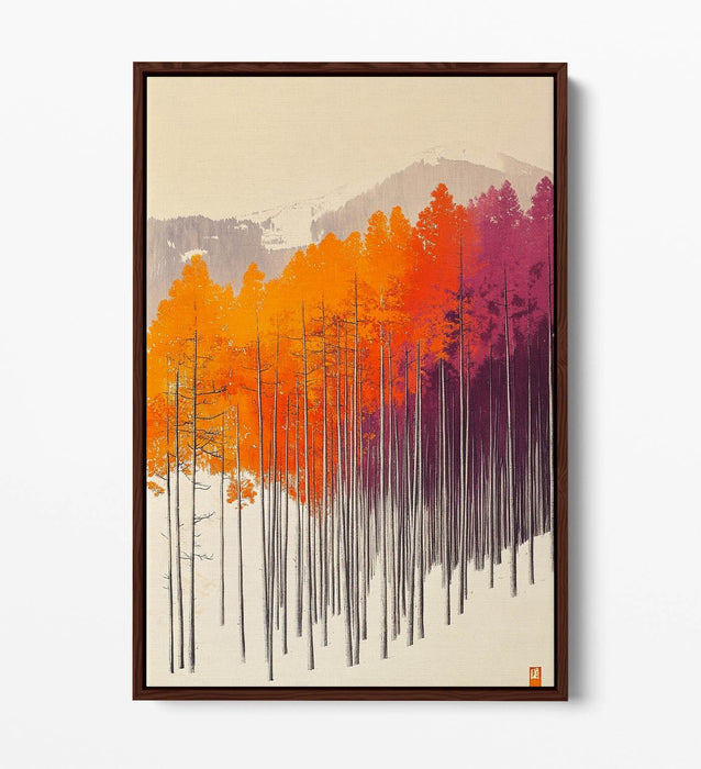 Canvas Wall Art - Orange Purple Trees In Snowy Landscape | Float Effect Canvas Print