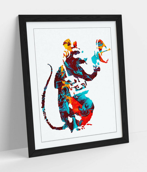 BANKSY, RADAR RAT MULTI COLOUR MARBLE ART -FRAMED WALL ART PICTURE PRINT