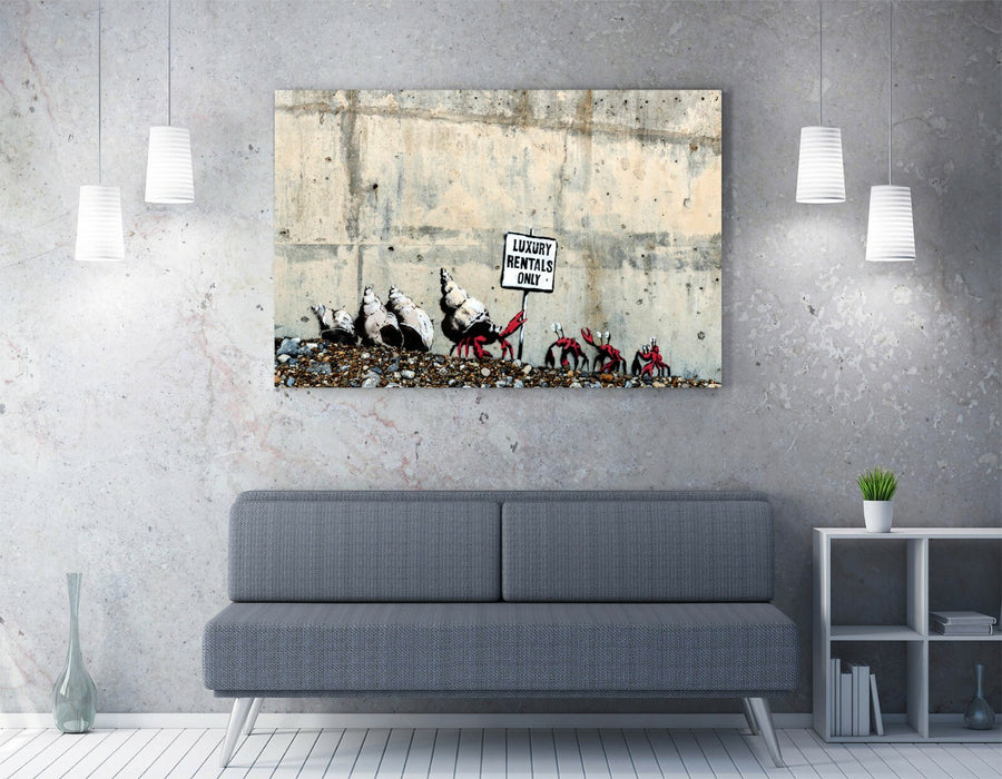 BANKSY, LUXURY RENTALS ONLY CRAB -CANVAS WALL ART PRINT ARTWORK FRAMED